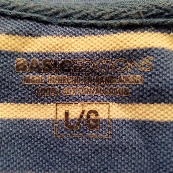 Basic Editions Classic Fit Men's Blue & White Striped Short Sleeve Polo Size LG - Picture 5 of 5